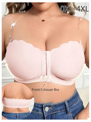 Image of MakeMeChic Women's Plus Size Strapless Bras Front Closure Half Push Up Bra Bandeau Wireless Bralette for Large Bust
