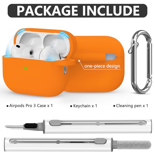 Image of Ljusmicker for AirPods Pro 3 Case 2025 with Cleaner Kit,Soft Silicone Protective Cover for Apple AirPods Pro 3rd Generation Cases for Women Men,for AirPod Pro 3 Cover with Keychain-Magnetic Orange