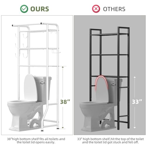 Image of Simple Trending 3 Tier Over The Toilet Storage Rack, Metal Bathroom Shelf, Bathroom Stand Organizer Space Saver with Paper Holder and Hooks, White