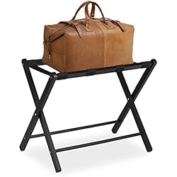 Consigna Maletas Relaxdays Soporte Madera, Reposa Maletas Plegable, Porta equipajes, 54,5 x 66 x 44 cm, Color Negro, 80% 20% poliéster, 1 Pieza