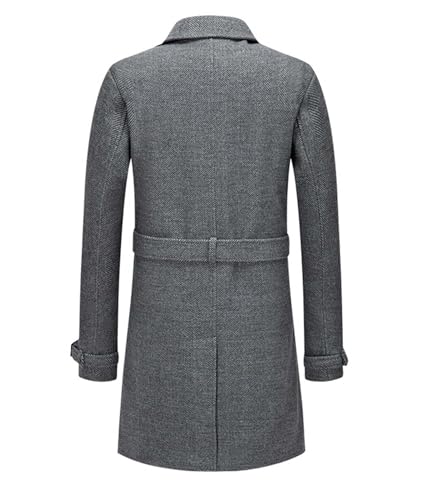 SOMTHRON Men's Trench Coat Wool Blend Slim Fit Notch Lapel Double Breasted Belted Jacket Business Pea Coat Overcoat2