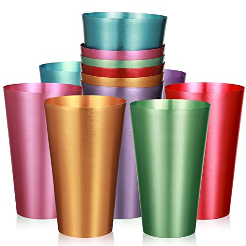 Potchen 12 Set Aluminum Tumblers Cup For Drink, Water Tumblers Colorful For Children And Adults For Birthday Party Camping Travel Outdoors Supplies, Stackable, 16Oz, Large #TOP16