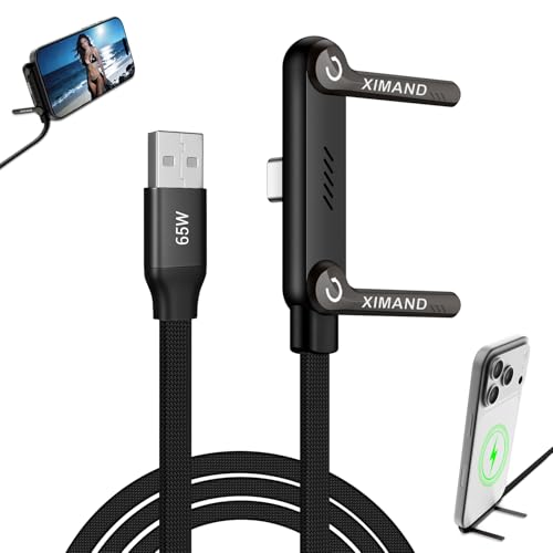 Image of Invisible Holder Charger Cable, 65W Fast USB to USB-C Cable 1.5 M /4.9 FT with 360 Adjustable Phone Stand, 2 in 1 Holder Charger for Gaming, Office, Home, Video Watching, Black, 1 pack