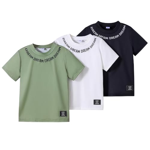 Toddler Boys T Shirt - 3 Pack Letter Graphic Print Short Sleeve - Boys Clothes Summer Tops Set Size (3-7T)
