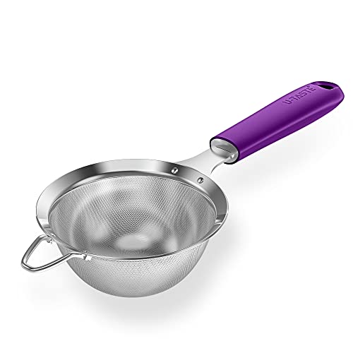 Image of 18 /8 Stainless Steel Mesh Strainer: U-Taste 3.9 Inch Kitchen Fine Mesh Sieve Food Colander with Riveted Sturdy Silicone Handle and 30 Mesh Hole for Straining Flour, Quinoa, Tea, Juice (Purple)