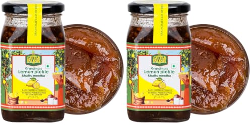 Image of THE LITTLE FARM CO Sweet & Sour Lemon Pickle - Nimbu ka Achar (450g) | Oil Free | Homestyle Khatta Meetha Nimbu Pickles | No Added Preservatives & Flavours | Traditional Recipe (Pack of 2)