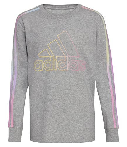 adidas Boys' Long Sleeve 3-Stripes Tee, Medium Grey Heather Arcade, Small - Main Image