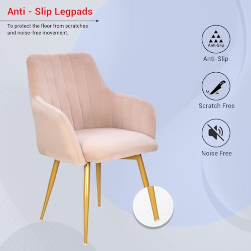 Image of Taboo Velvet Dining Chair | Upholstered Accent Arm Chair | Soft Cushioned Seat with Backrest | Modern Velvet Fabric Chair with Metal Legs | Living Room, Bedroom, Cafe & Restaurant Chair | Baby Pink