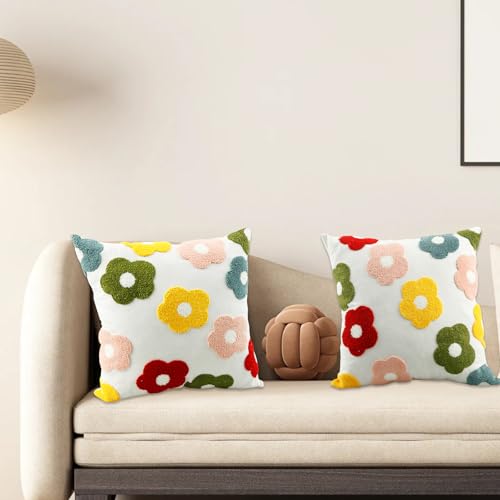 2Pcs Daisy Embroidered Pillowcase, Spring Summer, Cotton Canvas Soft Square Pillow Covers, Breathable Flower Pillow Cover, Attractive Floral Couch Pillow Suitable for Sofa