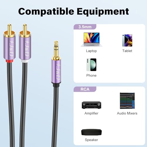 J&D RCA to 3.5mm Cable, Phono Mini Jack Stereo Lead, Gold-Plated Connectors - Image 4