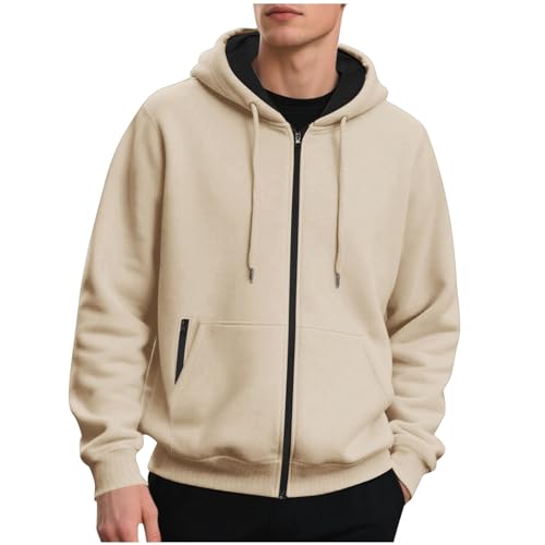Men Long Sleeve Full Zip Casual Hoodies, Long Sleeve Loose Comfy Fall Trendy Sweatshirts Going Out Casual Tops with Pockets