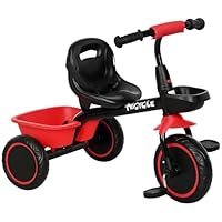 AIYAPLAY Kids Trike, Toddler Tricycle for 2 to 5 Years, with Adjustable Seat, Pedal, Front Rear Baskets, 3 Wheels Kids Bike Gift for Boys and Girls, Red
