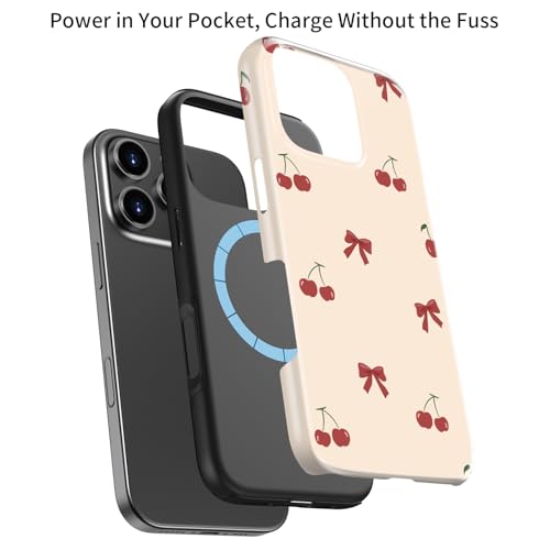 Goodon for iPhone 16 Pro Case - Wireless Charging - Dual-Layer Hard Shell & Silicone Cover - Protective Phone Case with Cute Wildflower Designs for Women - Sweet Cherry Bowtie - image 4