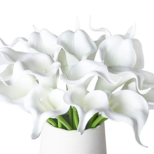 DuHouse 20Pcs Artificial Calla Lily Flower Real Touch Latex Flowers for DIY Wedding Bouquet Party Home Decor (Pure White) image 4