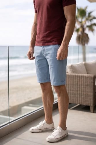 Image of Louis Philippe Men's Slim Fit Cotton Blend Solid Casual Shorts with Stretch