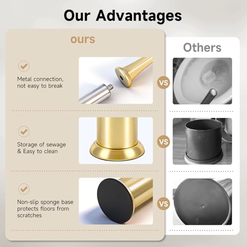 Image of Brushed Gold Toilet Brush and Holder,Extra Long Handled Toilet Brush for Bathroom,Stainless Steel Heavy Duty Toilet Bowl Brush,Deep Cleaning Modern Toilet Cleaner Brush -Space Saving, Covered Brush
