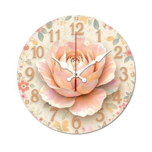 薔薇時計 花柄背景 掛け時計 北欧 壁掛 木製 10in/12in 軽量 部屋飾り 人気 ギフト静音 非電波 読みやすい リビングルーム 寝室 オフィス 25*25cm