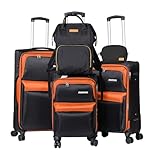 JELLYSTARS Luggage 5 Piece Suitcase Expandable Luggage Set, Lightweight Carry-Ons Travel Suitcase Sets with Smooth Universal Spinner Wheels TSA Approved Lock (Black&Orange, 20in/24in/28in)