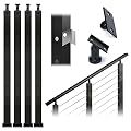 Muzata Cable Railing Post Black 30 Degree Stair Pre-Drilled Angle Holes 36"x2”x2” Stainless Steel Square Weldless 4Pack PS01 BA4S, PT1 PT2 PT6