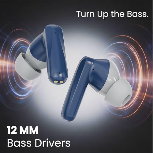 Image of AROMA TWS4 Jaguar V5.4 True Wireless Earbuds, Midnight Blue & Grey | Up to 60H Playtime, ENC, Fast Charging, Heavy Bass, Dual Pairing & Auto Connect