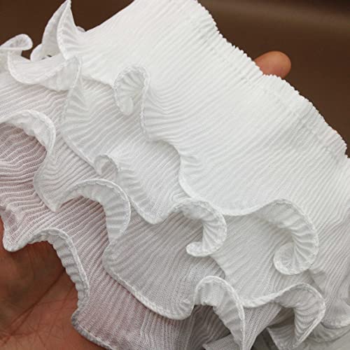 Karmelling 1 Yard 4 Layers White Pleated Chiffon Elastic Lace Ruffle Trim Ribbon For Sewing And Bridal Wedding Decorations Diy Mini Doll Dressing Handicrafts 4.3 Inch #TOP1