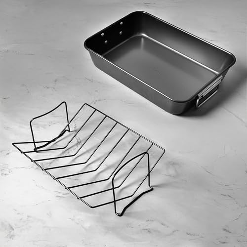 15" Roaster with V Rack, Non-Stick Heavy Gauge Roasting Tray, PFAS-Free, Dishwasher Safe, Oven Safe to 230°C – 38.5x27.5x7.5cm Large Roasting Pan, Grey, BlackOne - Image 3