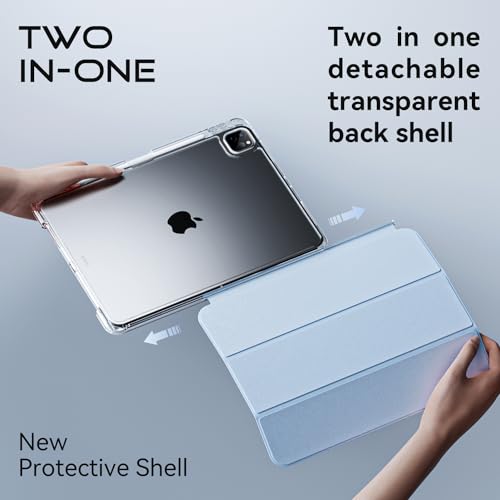Image of JKSML Case for iPad Air 13 Inch M3 /M2 (2025 /2024) /iPad Pro 12.9 inch 6th /5th /4th Gen (2022 /2021 /2020) with Pencil Holder,2 in 1 Removable Clear Back,2nd Gen Pencil Charging,Auto Sleep /Wake,Light Blue