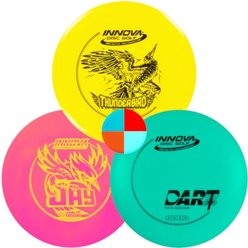 Innova Disc Golf DX 3 Disc Set | Driver, Midrange, Putter | Thunderbird, Jay, Dart + G3T Blank top Mini, Mystery Color