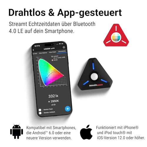 Datacolor LightColor Meter – Bluetooth-fähiges Licht- & Farbtemperaturmessgerät für Fotografie, Video & Kinematografie – Kontinuierliche Echtzeit-Datenübertragung – Tragbar, kompakt & stoßfest