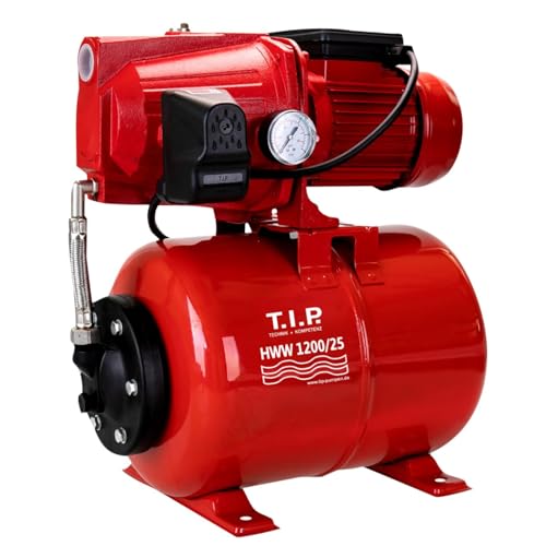 T.I.P. HWW 1200/25 Hauswasserwerk, 5.000 l/h Jetpumpe mit Gusseisengehäuse, 1.200 W, 50 m Förderhöhe & 5,0 bar Druck, Druckschaltung, 22L Kessel, selbstansaugend, effizient, leistungsstark & langlebig