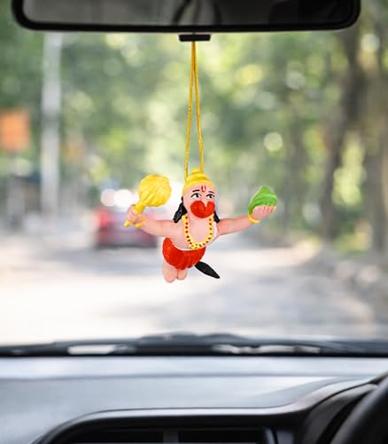 Image of Flying Lord Hanuman for Car Hanging Ornament | Handmade Decorative Car Hanging Accessory | Door Window Hanging Hanuman Ji Idol for Car Dashboard (Pack of 01)(Multicolor)