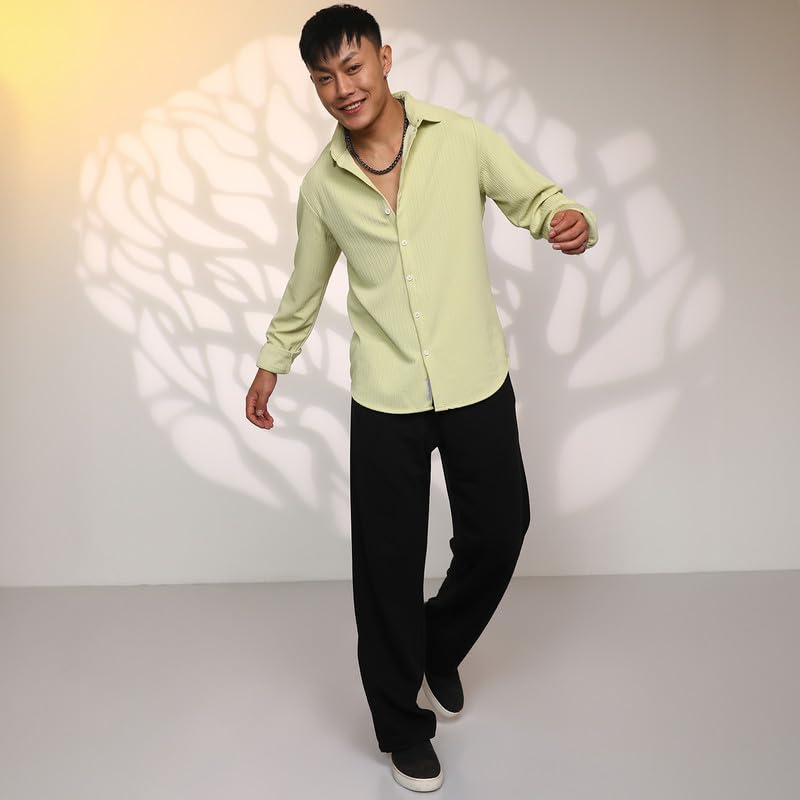 Image of CAHOOT Men's Veined-Textured Shirt | Casual Wear | Spread Collar | Long Sleeve | Button Closure | Shirt Crafted with Comfort Fit for Everyday Wear