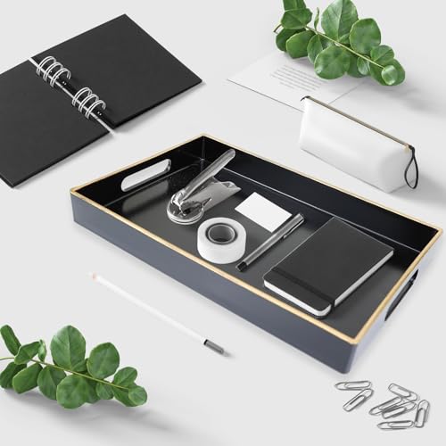Spsyrine Black Bathroom Vanity Tray with Handles for Dresser Tops, Countertop, Perfume Decorative Tray, 11.8” * 7.87” *1.37” by Spsyrine - Image 4
