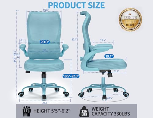 Image of TRALT Office Chair Ergonomic Desk Chair - Gaming Chair with Lumbar Support | 330 LBS Home Office Desk Chairs , Reading Chair with Flip-up Armrests, Comfortable Computer Chairs (1, Blue)