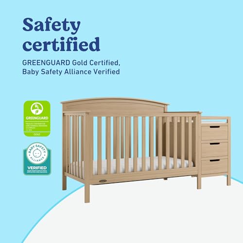 Image of Graco Benton 4-in-1 Convertible Crib and Changer, Driftwood | GREENGUARD Gold Certified, Baby Crib & Changing Table Combo, Includes Water-Resistant Changing Pad, Converts to Full-Size Bed