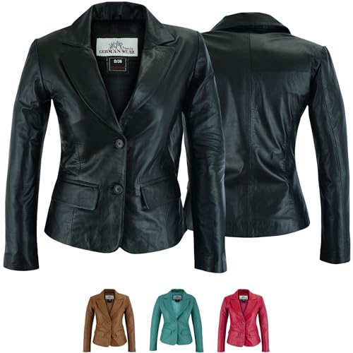 German Wear Damen Lederblazer Lederjacke Blazer Echtleder Jacke aus Lammnappa Leder Schwarz L Schwarz