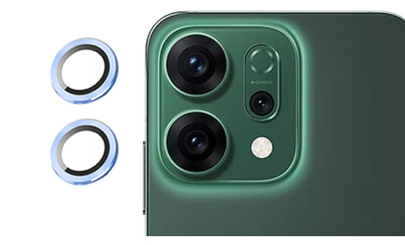 Image of imluckies Camera Ring Lens Protector (Aluminum with Tempered Glass) Compatible for Oppo Reno 14 - Blue (Pack of 2 rings)