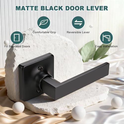 Image of GOBEKOR 1 Pack Black Lever Door Handle Dummy Square Door Levers Dummy Closet Door Handles for Pantry Straight Lever Non-Turning Lock