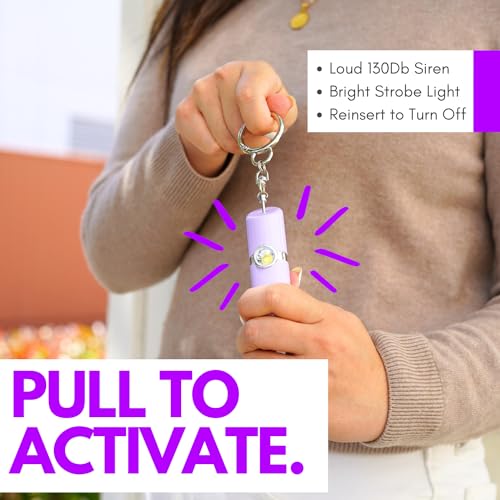 Securityman Personal Alarms for Women | Safety Alarm Keychain (Loud 130dB Siren and SOS Strobe Light) Everyday Self Defense Security Alarm Protection Device (Purple)