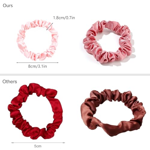 Image of Silk Hair Ties Satin Scrunchies - Small Mini Scrunchy for Women Thick Hair Accessories Cute Soft No Slip Hair Elastics Ponytail Holder for Curly Hair No Damage Hairties Gift for Girls