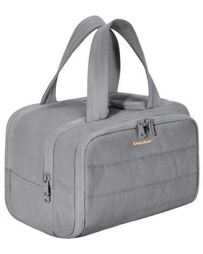 BAGSMART Toiletry Bag Large Travel Makeup Bag, 2 Full Open Upright Compartments, Cosmetic Wash Bag with Wet & Brushes Pocket, Essentials Accessories for Women,Grey BAGSMART Toiletry Bag Large Travel Makeup Bag, 2 Full Open Upright Compartments, Cosmetic Wash Bag with Wet & Brushes Pocket, Essentials Accessories for Women,Grey