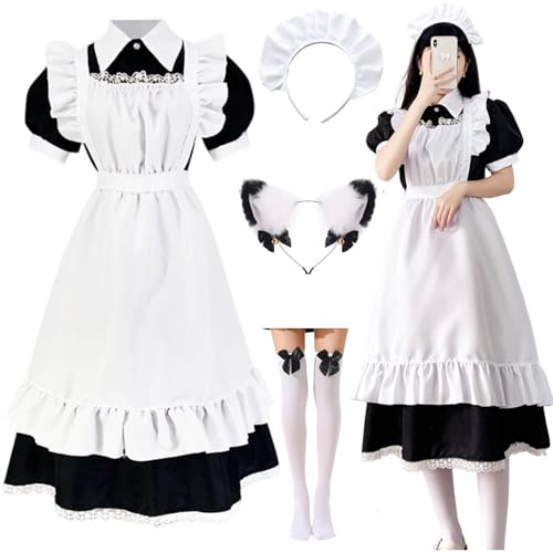 Robe de maid cosplay française longue pour fêtes costumées d'Halloween et carnaval