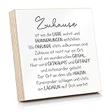 ARTFAVES® Holzbild mit Spruch - Zuhause ist wo die Liebe wohnt | Deko Geschenk zum Thema Zuhause/Liebe/Familie/Größe: 14,8 x 14,8 cm