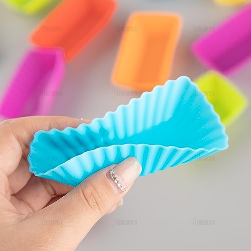 Auear, Silicone Mini Reusable Muffin Baking Cup Small Cupcake Holders Random Color Silicone Cupcake Liners Pastry Dessert Cups (24 Pack, Rectangle Cups) #TOP5