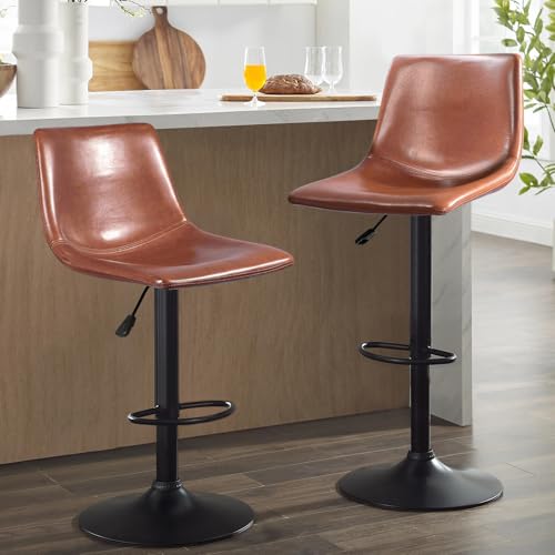 Image of Waleaf Adjustable Bar Stools Set of 2, Modern Faux Leather Swivel Barstools