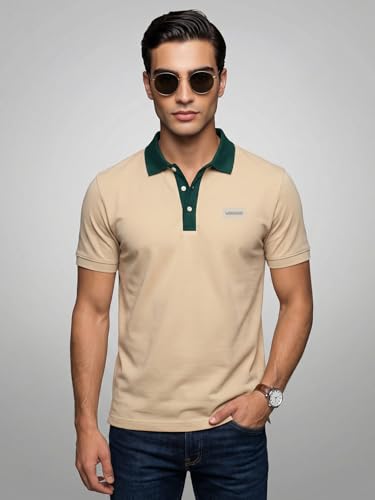Image of Veirdo Men's Polo T-Shirt Regular Fit, Half Sleeve Contrast Collar Tee, Solid Color Summer Wear, Comfortable Travel, Casual & Office Styling (Sizes S-2XL)