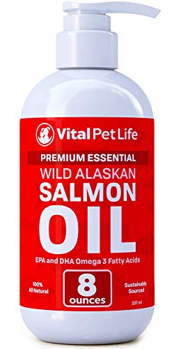Salmon Oil for Dogs, Cats, and Horses, Fish Oil Omega 3 Food Supplement