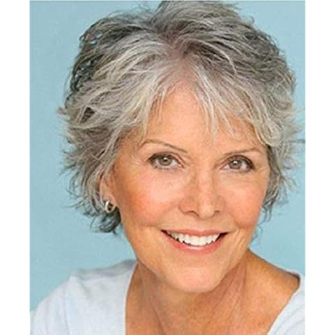 Royalfirst Short Wigs for Women Silver Gray White Hair Wigs Heat Resistant Synthetic with Wig Cap Cover