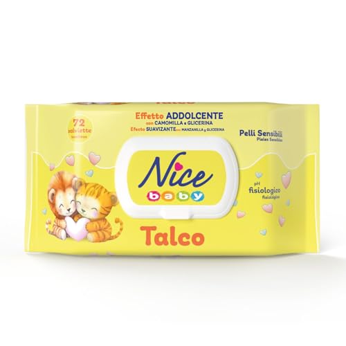 Nice - Lingettes nettoyantes pour enfants et nourrissons - Avec camomille et glycérine - Parfum doux au talc - Testé dermatologiquement - Format : 72 Lingettes -