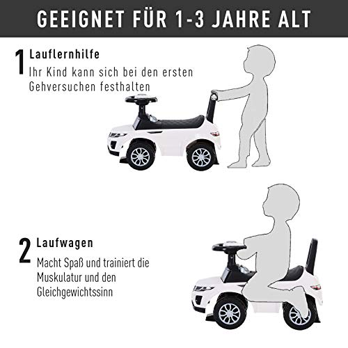 HOMCOM Kinderfahrzeug Rutschauto Lauflernhilfe mit Hupe Stauraum PP Weiß 62 x 28 x 41,5 cm - 3